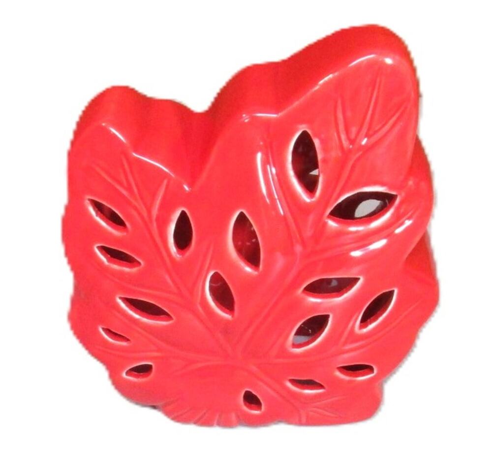 Red Ceramic Maple Leaf Light-Up Decor Autumn Accent 7-inches Tall Battery Power